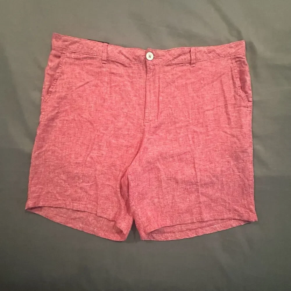 Saks 5th Ave Linen Shorts Mens 38 Chino Relaxed Vibrant Red Flat Front